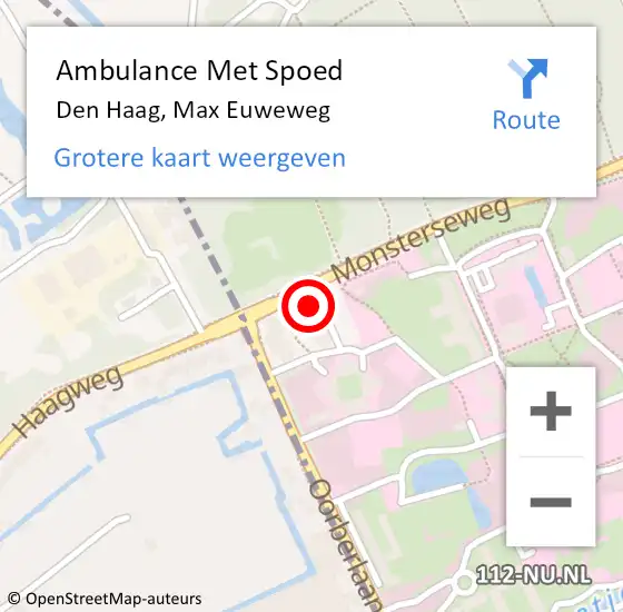 Locatie op kaart van de 112 melding: Ambulance Met Spoed Naar Den Haag, Max Euweweg op 2 oktober 2022 15:19