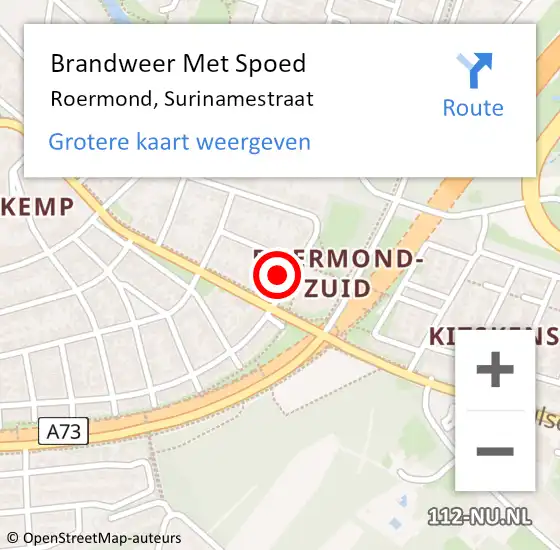 Locatie op kaart van de 112 melding: Brandweer Met Spoed Naar Roermond, Surinamestraat op 2 oktober 2022 15:32