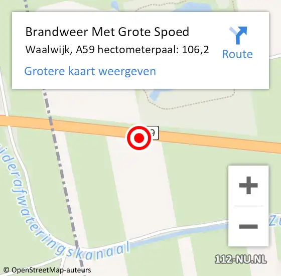Locatie op kaart van de 112 melding: Brandweer Met Grote Spoed Naar Waalwijk, A59 hectometerpaal: 106,2 op 2 oktober 2022 16:16