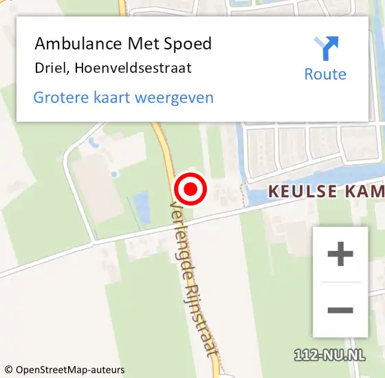 Locatie op kaart van de 112 melding: Ambulance Met Spoed Naar Driel, Hoenveldsestraat op 2 oktober 2022 16:16