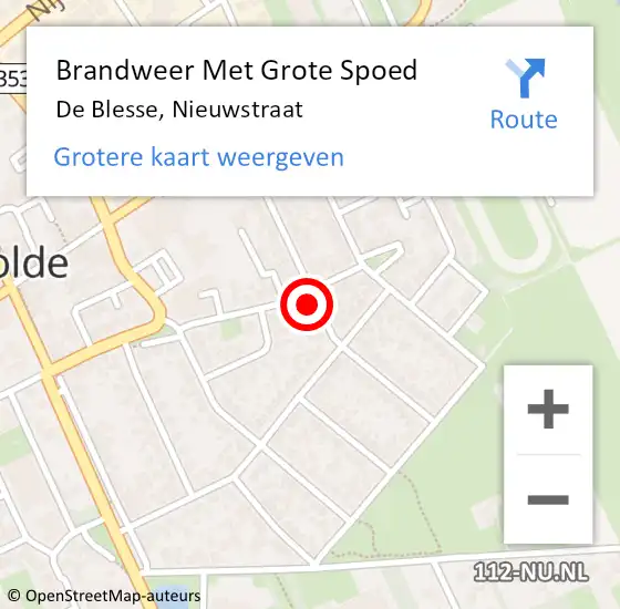 Locatie op kaart van de 112 melding: Brandweer Met Grote Spoed Naar De Blesse, Nieuwstraat op 2 oktober 2022 16:20