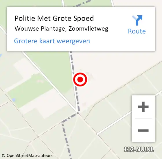 Locatie op kaart van de 112 melding: Politie Met Grote Spoed Naar Wouwse Plantage, Zoomvlietweg op 2 oktober 2022 16:22
