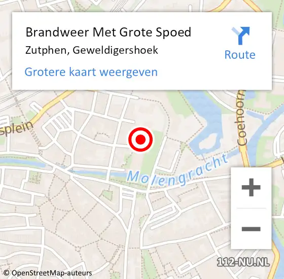 Locatie op kaart van de 112 melding: Brandweer Met Grote Spoed Naar Zutphen, Geweldigershoek op 2 oktober 2022 16:44