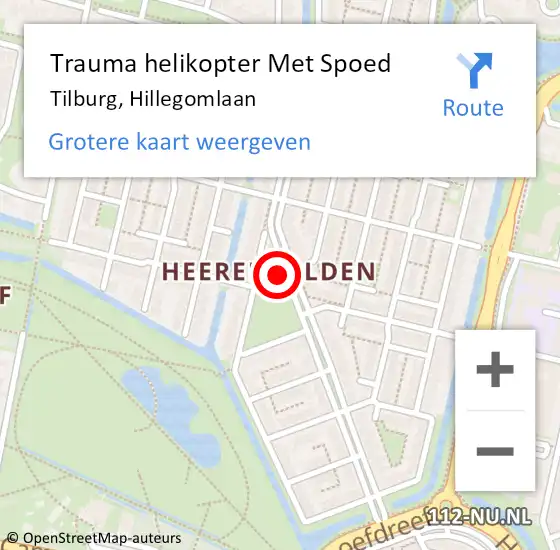 Locatie op kaart van de 112 melding: Trauma helikopter Met Spoed Naar Tilburg, Hillegomlaan op 2 oktober 2022 16:44