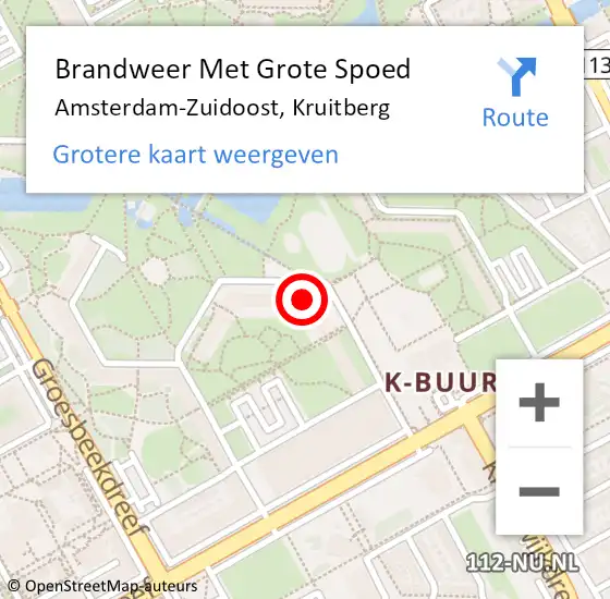 Locatie op kaart van de 112 melding: Brandweer Met Grote Spoed Naar Amsterdam-Zuidoost, Kruitberg op 2 oktober 2022 16:45