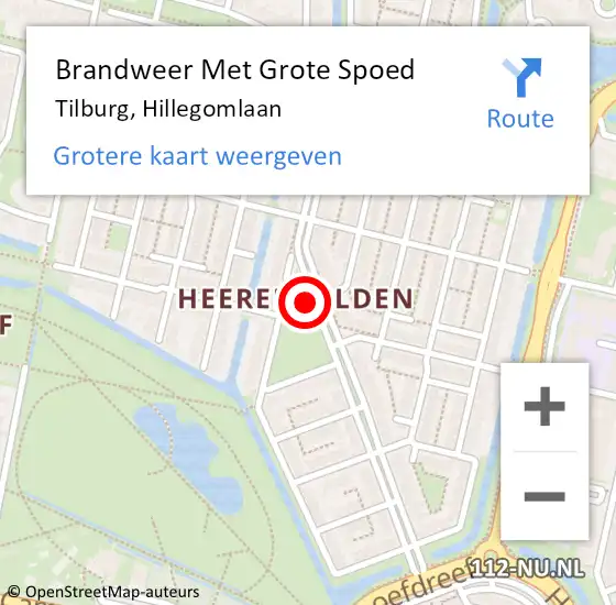 Locatie op kaart van de 112 melding: Brandweer Met Grote Spoed Naar Tilburg, Hillegomlaan op 2 oktober 2022 16:47