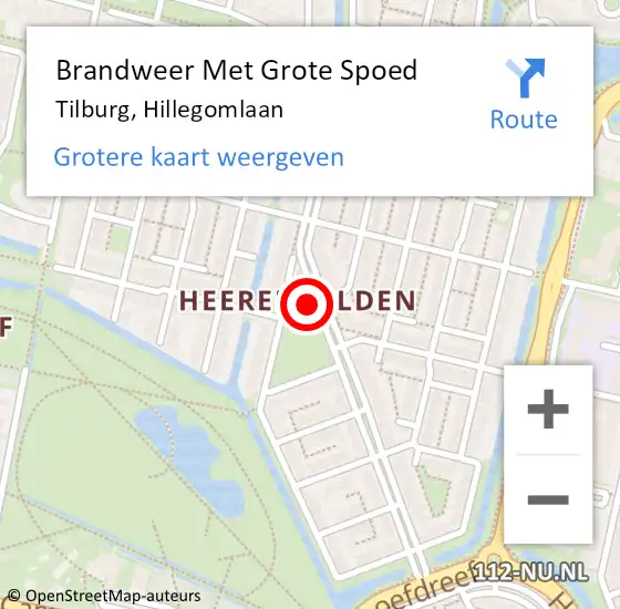 Locatie op kaart van de 112 melding: Brandweer Met Grote Spoed Naar Tilburg, Hillegomlaan op 2 oktober 2022 16:54