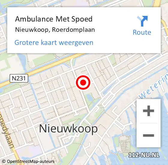 Locatie op kaart van de 112 melding: Ambulance Met Spoed Naar Nieuwkoop, Roerdomplaan op 2 oktober 2022 17:44