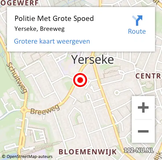Locatie op kaart van de 112 melding: Politie Met Grote Spoed Naar Yerseke, Breeweg op 2 oktober 2022 18:08