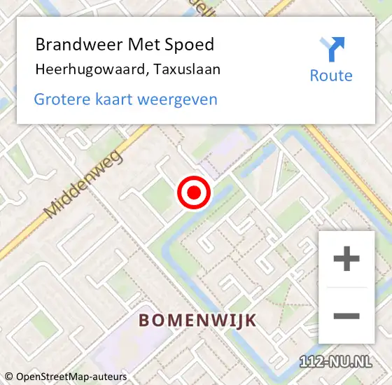 Locatie op kaart van de 112 melding: Brandweer Met Spoed Naar Heerhugowaard, Taxuslaan op 2 oktober 2022 18:55