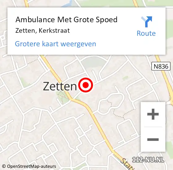 Locatie op kaart van de 112 melding: Ambulance Met Grote Spoed Naar Zetten, Kerkstraat op 2 oktober 2022 19:14