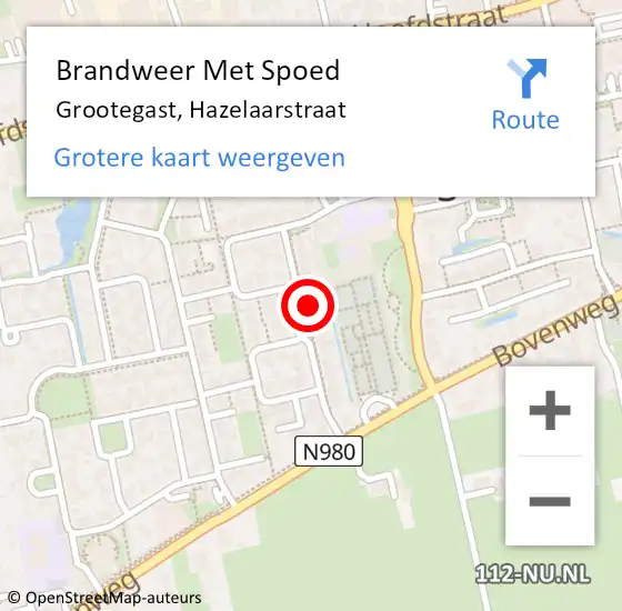 Locatie op kaart van de 112 melding: Brandweer Met Spoed Naar Grootegast, Hazelaarstraat op 2 oktober 2022 19:23