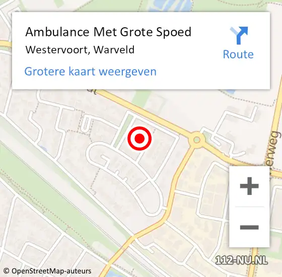 Locatie op kaart van de 112 melding: Ambulance Met Grote Spoed Naar Westervoort, Warveld op 2 oktober 2022 19:28