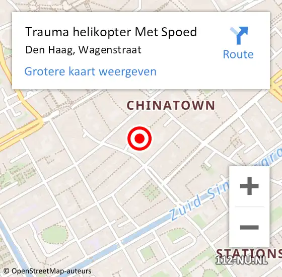 Locatie op kaart van de 112 melding: Trauma helikopter Met Spoed Naar Den Haag, Wagenstraat op 2 oktober 2022 19:29