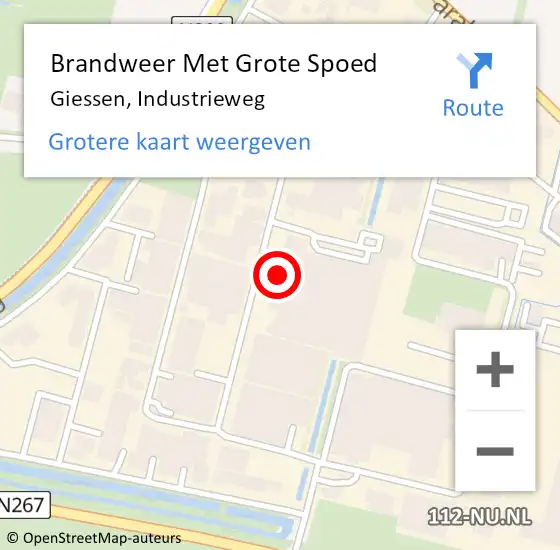 Locatie op kaart van de 112 melding: Brandweer Met Grote Spoed Naar Giessen, Industrieweg op 2 oktober 2022 19:37