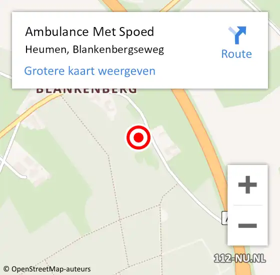 Locatie op kaart van de 112 melding: Ambulance Met Spoed Naar Heumen, Blankenbergseweg op 2 oktober 2022 19:58