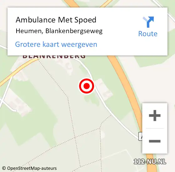 Locatie op kaart van de 112 melding: Ambulance Met Spoed Naar Heumen, Blankenbergseweg op 2 oktober 2022 20:03