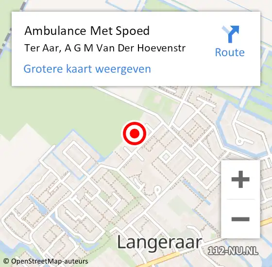 Locatie op kaart van de 112 melding: Ambulance Met Spoed Naar Ter Aar, A G M Van Der Hoevenstr op 31 juli 2014 09:41