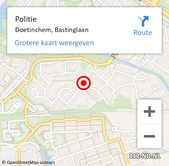 Locatie op kaart van de 112 melding: Politie Doetinchem, Bastinglaan op 2 oktober 2022 22:05