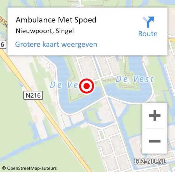 Locatie op kaart van de 112 melding: Ambulance Met Spoed Naar Nieuwpoort, Singel op 2 oktober 2022 22:11
