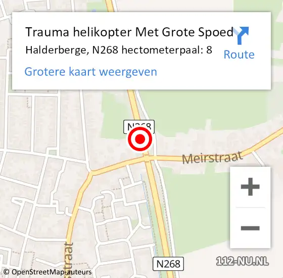 Locatie op kaart van de 112 melding: Trauma helikopter Met Grote Spoed Naar Halderberge, N268 hectometerpaal: 8 op 2 oktober 2022 22:29