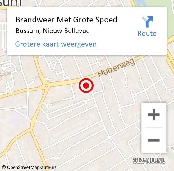 Locatie op kaart van de 112 melding: Brandweer Met Grote Spoed Naar Bussum, Nieuw Bellevue op 2 oktober 2022 23:02