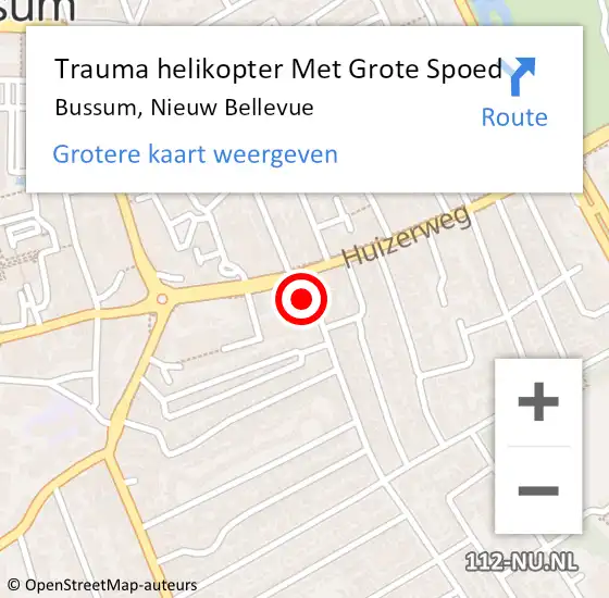 Locatie op kaart van de 112 melding: Trauma helikopter Met Grote Spoed Naar Bussum, Nieuw Bellevue op 2 oktober 2022 23:04