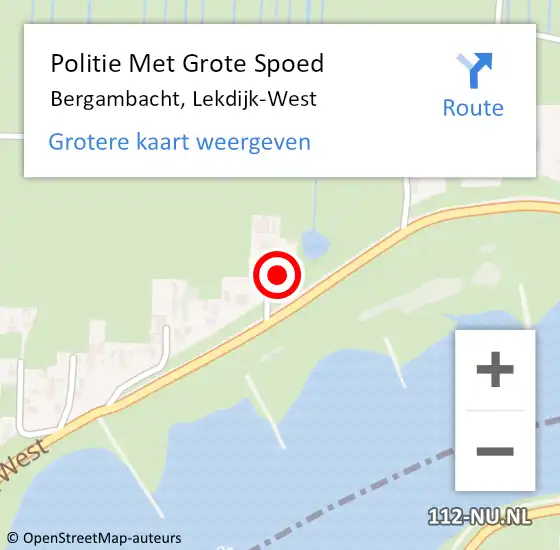 Locatie op kaart van de 112 melding: Politie Met Grote Spoed Naar Bergambacht, Lekdijk-West op 2 oktober 2022 23:34