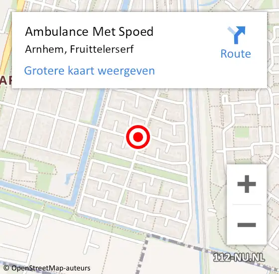 Locatie op kaart van de 112 melding: Ambulance Met Spoed Naar Arnhem, Fruittelerserf op 3 oktober 2022 00:23