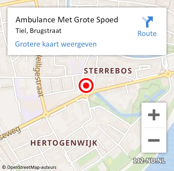 Locatie op kaart van de 112 melding: Ambulance Met Grote Spoed Naar Tiel, Brugstraat op 3 oktober 2022 00:57