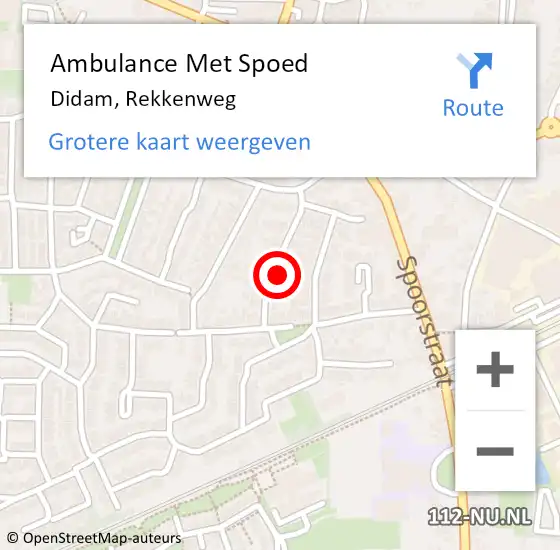 Locatie op kaart van de 112 melding: Ambulance Met Spoed Naar Didam, Rekkenweg op 3 oktober 2022 01:42