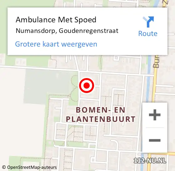 Locatie op kaart van de 112 melding: Ambulance Met Spoed Naar Numansdorp, Goudenregenstraat op 3 oktober 2022 01:54