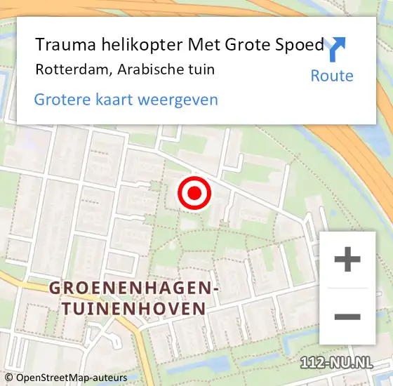 Locatie op kaart van de 112 melding: Trauma helikopter Met Grote Spoed Naar Rotterdam, Arabische tuin op 3 oktober 2022 04:54