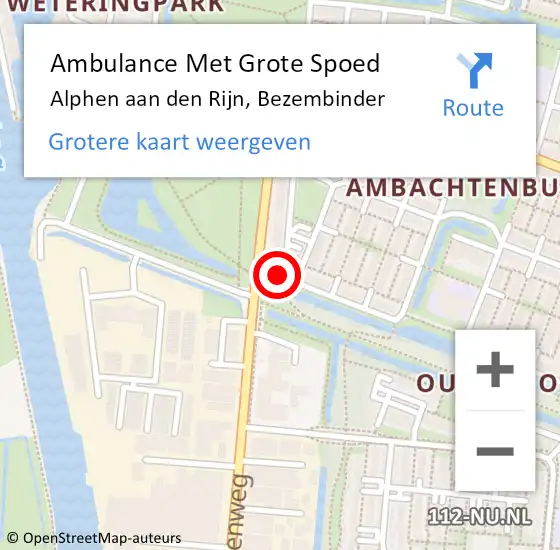 Locatie op kaart van de 112 melding: Ambulance Met Grote Spoed Naar Alphen aan den Rijn, Bezembinder op 3 oktober 2022 05:17