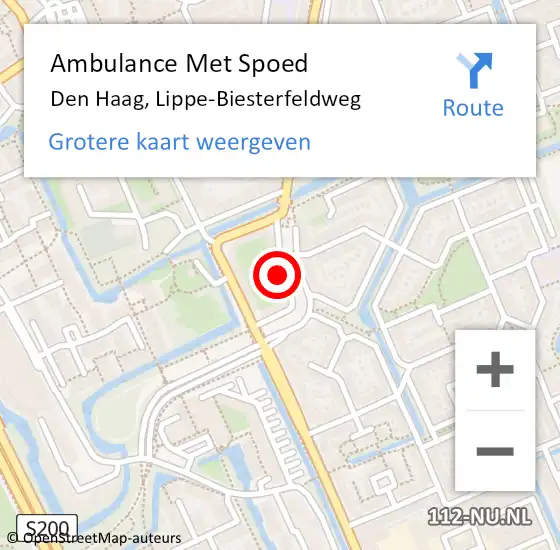 Locatie op kaart van de 112 melding: Ambulance Met Spoed Naar Den Haag, Lippe-Biesterfeldweg op 3 oktober 2022 06:48