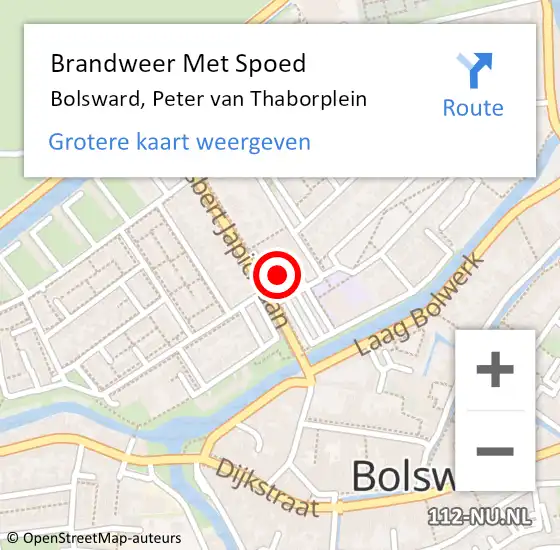 Locatie op kaart van de 112 melding: Brandweer Met Spoed Naar Bolsward, Peter van Thaborplein op 3 oktober 2022 07:24