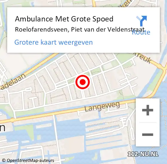 Locatie op kaart van de 112 melding: Ambulance Met Grote Spoed Naar Roelofarendsveen, Piet van der Veldenstraat op 3 oktober 2022 07:27