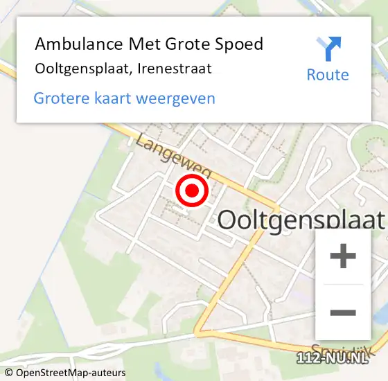 Locatie op kaart van de 112 melding: Ambulance Met Grote Spoed Naar Ooltgensplaat, Irenestraat op 3 oktober 2022 08:05