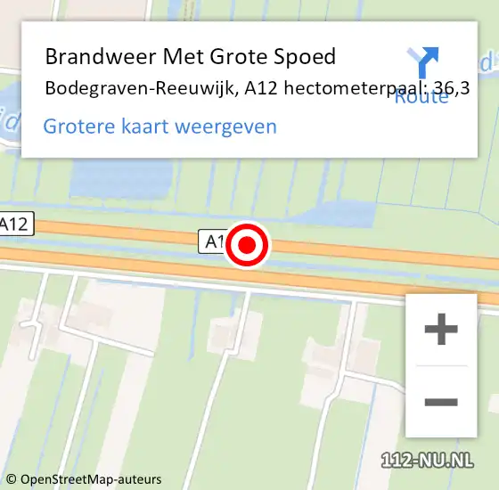 Locatie op kaart van de 112 melding: Brandweer Met Grote Spoed Naar Bodegraven-Reeuwijk, A12 hectometerpaal: 36,3 op 3 oktober 2022 08:12