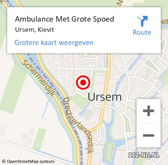 Locatie op kaart van de 112 melding: Ambulance Met Grote Spoed Naar Ursem, Kievit op 3 oktober 2022 08:28