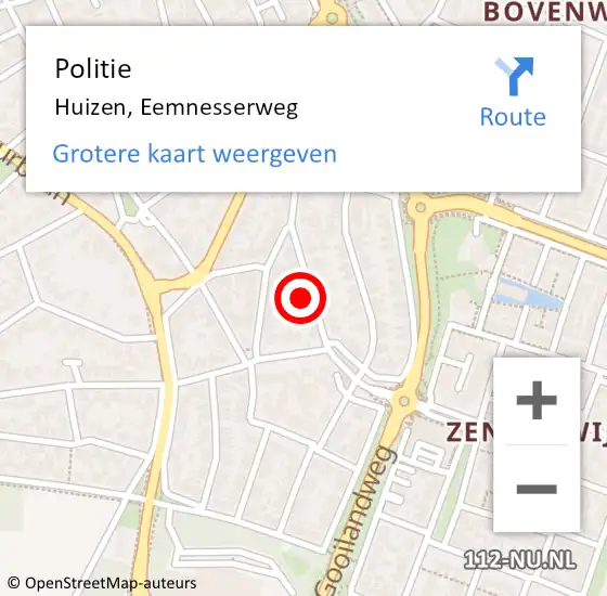 Locatie op kaart van de 112 melding: Politie Huizen, Eemnesserweg op 3 oktober 2022 08:34