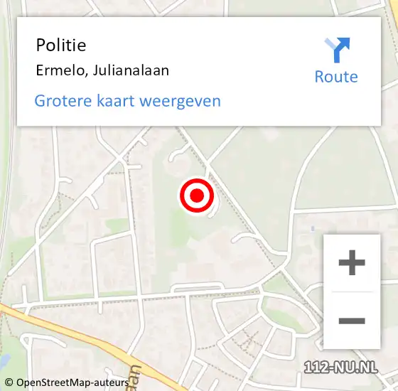 Locatie op kaart van de 112 melding: Politie Ermelo, Julianalaan op 3 oktober 2022 08:40