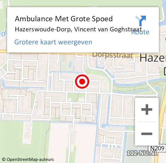 Locatie op kaart van de 112 melding: Ambulance Met Grote Spoed Naar Hazerswoude-Dorp, Vincent van Goghstraat op 3 oktober 2022 08:42