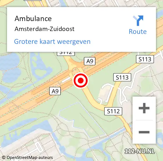 Locatie op kaart van de 112 melding: Ambulance Amsterdam-Zuidoost op 3 oktober 2022 08:53