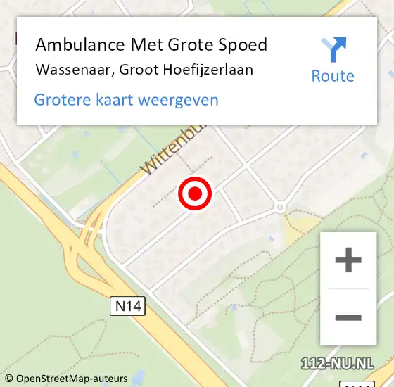 Locatie op kaart van de 112 melding: Ambulance Met Grote Spoed Naar Wassenaar, Groot Hoefijzerlaan op 3 oktober 2022 09:51