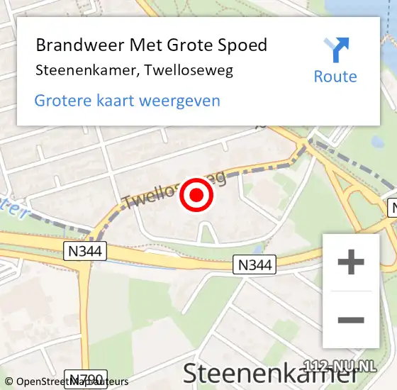 Locatie op kaart van de 112 melding: Brandweer Met Grote Spoed Naar Steenenkamer, Twelloseweg op 3 oktober 2022 10:07