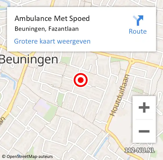 Locatie op kaart van de 112 melding: Ambulance Met Spoed Naar Beuningen, Fazantlaan op 3 oktober 2022 10:08