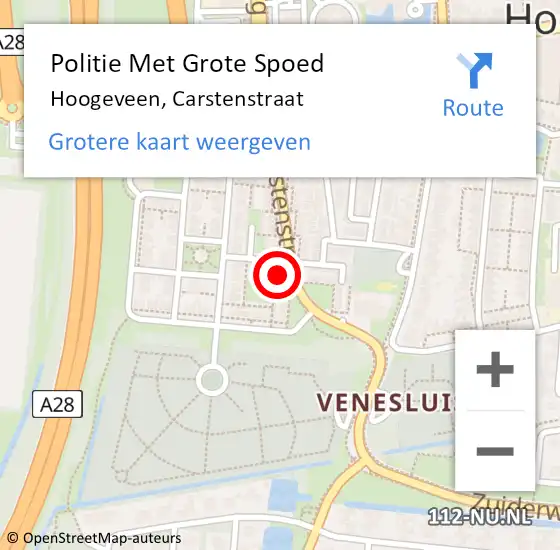 Locatie op kaart van de 112 melding: Politie Met Grote Spoed Naar Hoogeveen, Carstenstraat op 3 oktober 2022 10:27