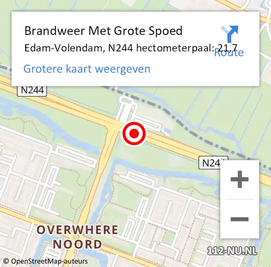 Locatie op kaart van de 112 melding: Brandweer Met Grote Spoed Naar Edam-Volendam, N244 hectometerpaal: 21,7 op 3 oktober 2022 10:28