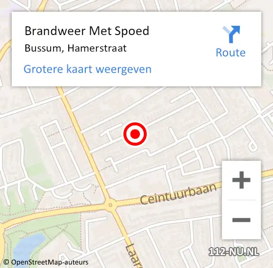 Locatie op kaart van de 112 melding: Brandweer Met Spoed Naar Bussum, Hamerstraat op 3 oktober 2022 11:02